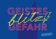 Vorderseite der Postkarte „Geistesblitzgefahr“ Vorderseite der Postkarte „Geistesblitzgefahr“